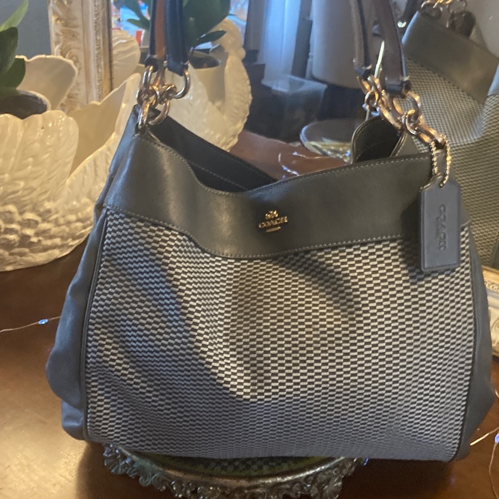 Genuine Coach  Lexy  Legacy Jacquard Blue and Black Checkered Shoulder Bag - Picture 10 of 17